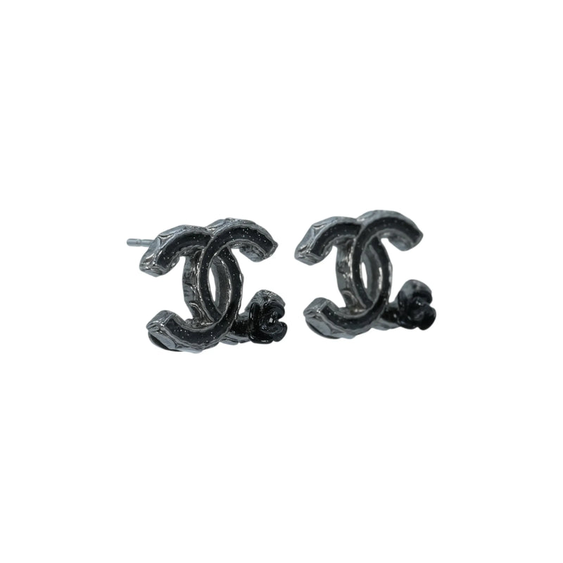 CHANEL Camellia Gunmetal Earring A12A - Black