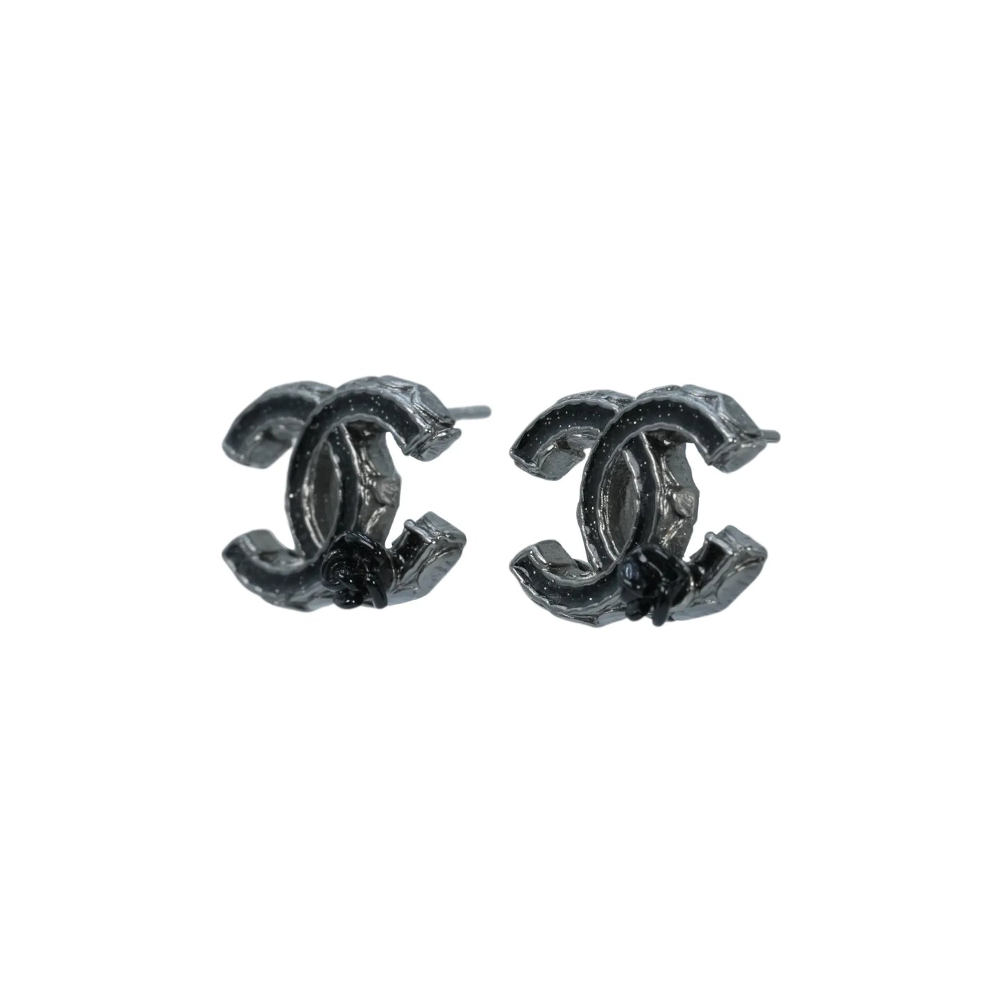 CHANEL Camellia Gunmetal Earring A12A - Black