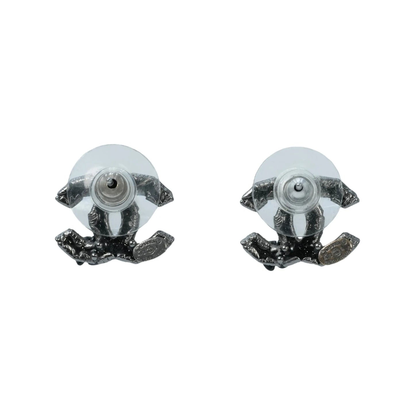 CHANEL Camellia Gunmetal Earring A12A - Black