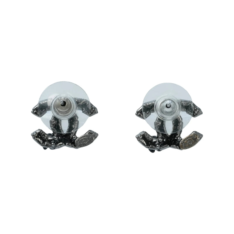 CHANEL Camellia Gunmetal Earring A12A - Black