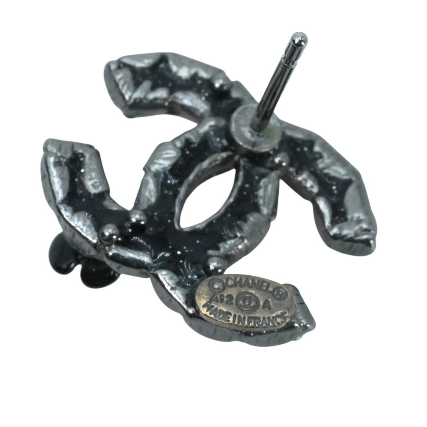 CHANEL Camellia Gunmetal Earring A12A - Black