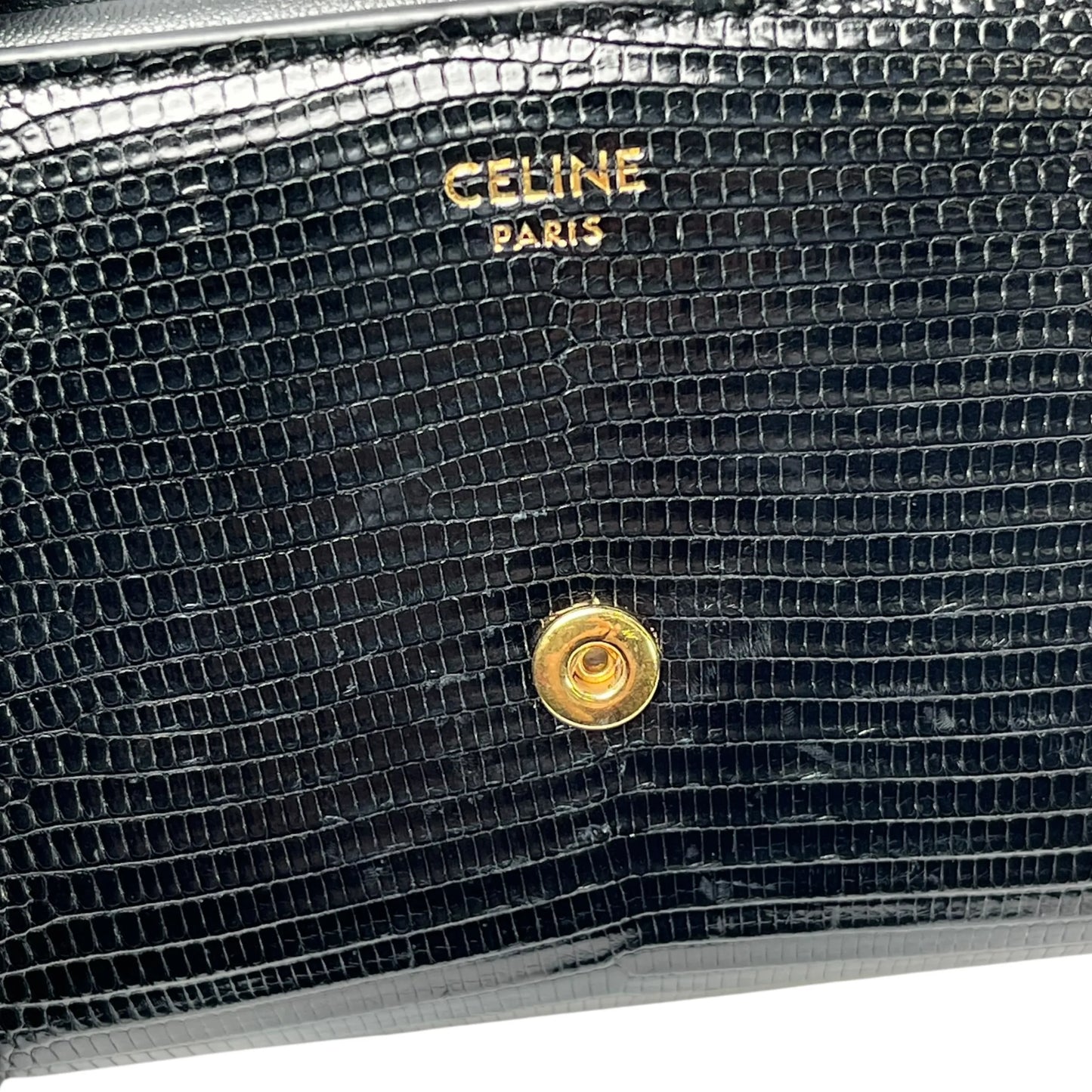 CELINE Lizard Small Flap Triomphe Compact Wallet - Black 