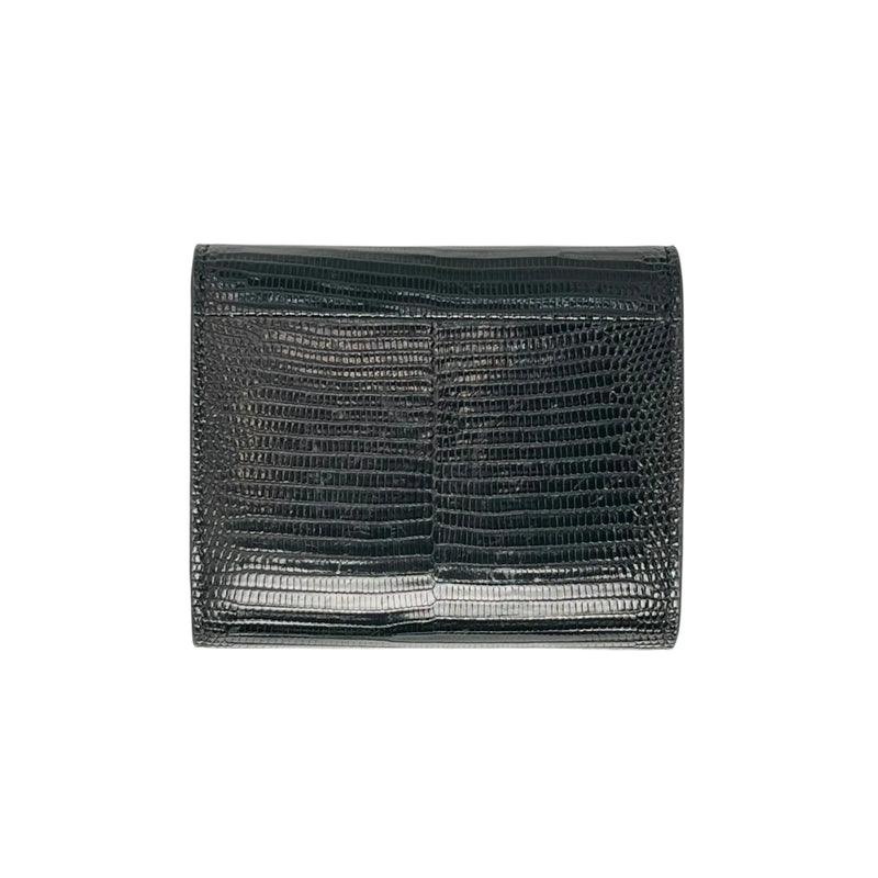 CELINE Lizard Small Flap Triomphe Compact Wallet - Black 