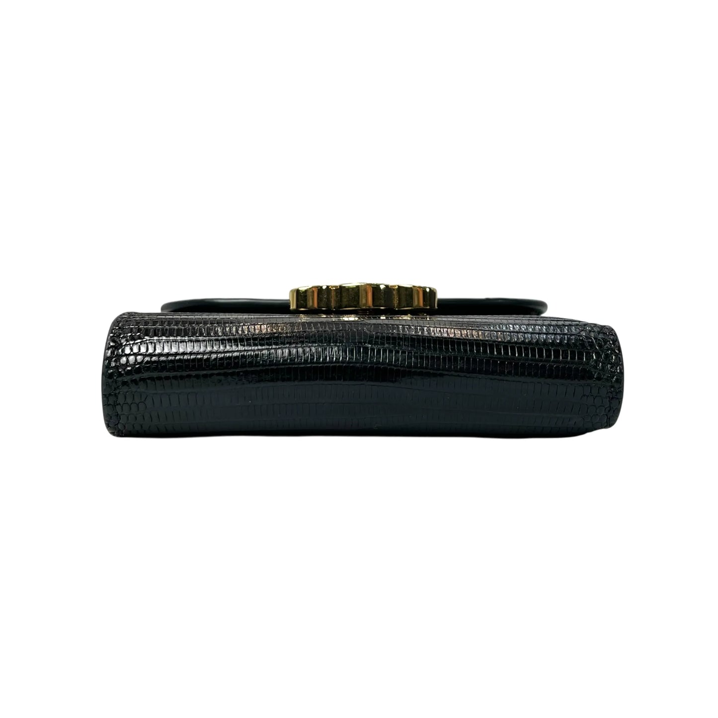 CELINE Lizard Small Flap Triomphe Compact Wallet - Black 