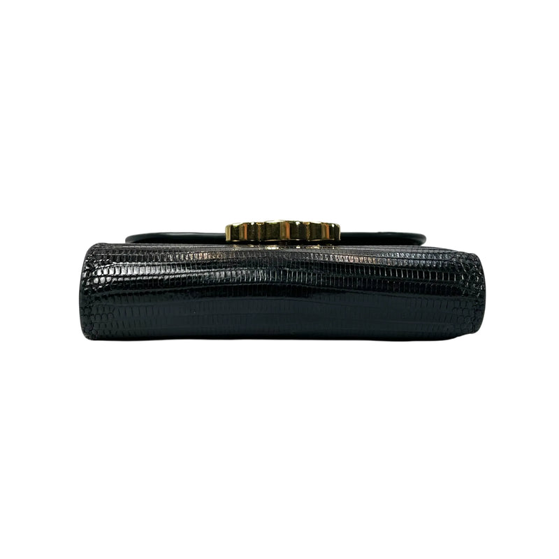 CELINE Lizard Small Flap Triomphe Compact Wallet - Black 