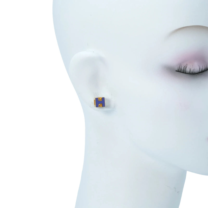 Hermès Hキューブ ピアス - ゴールド × ブルー - GP