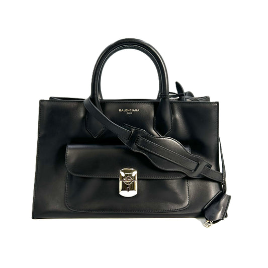 BALENCIAGA Padlock Work Bag Leather Handbag/Shoulder Bag - Black 