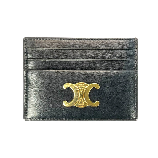 CELINE Triomphe Leather Card Case - Black - 35798 