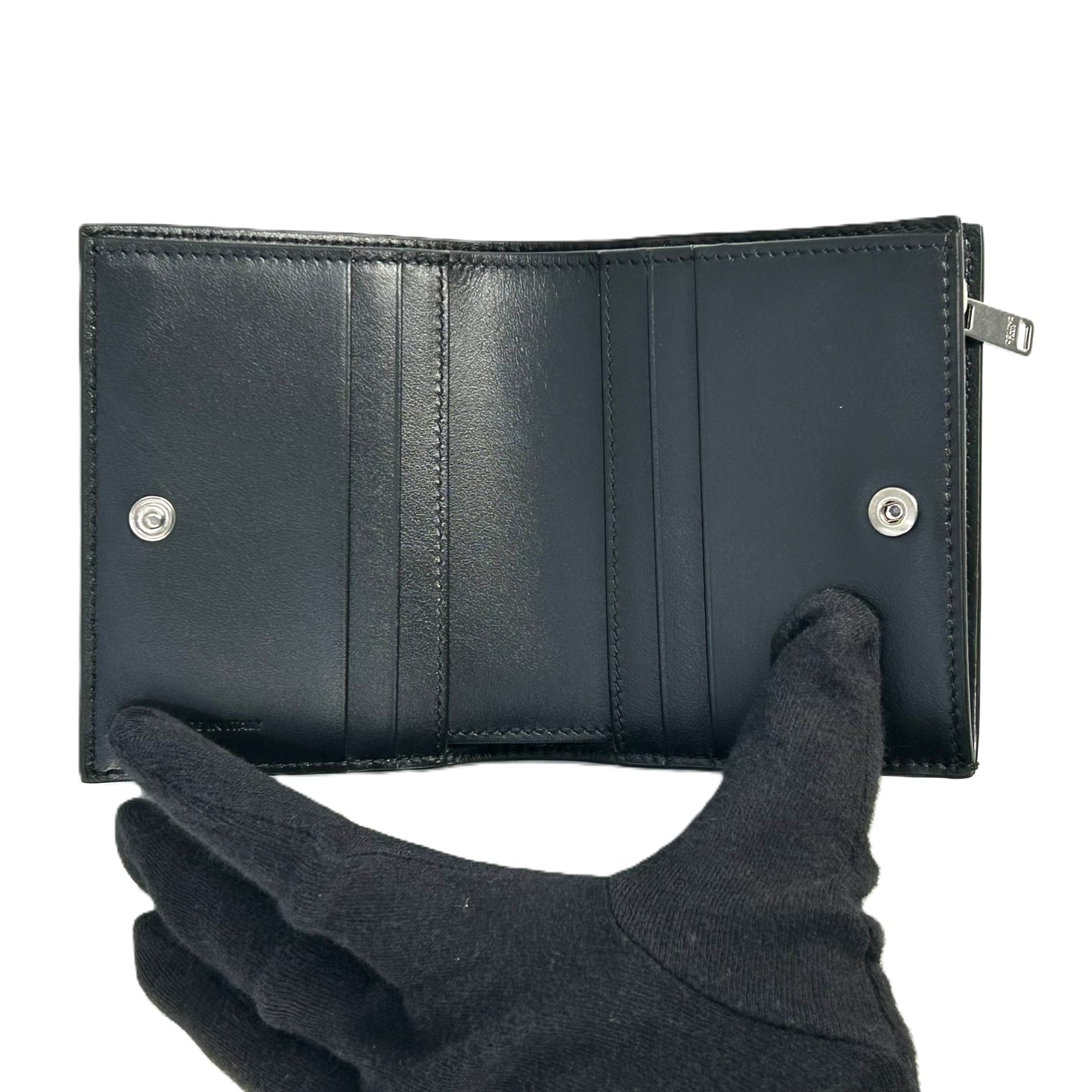 CELINE トリオンフ エンボス カーフスキン コンパクトウォレット - ブラック