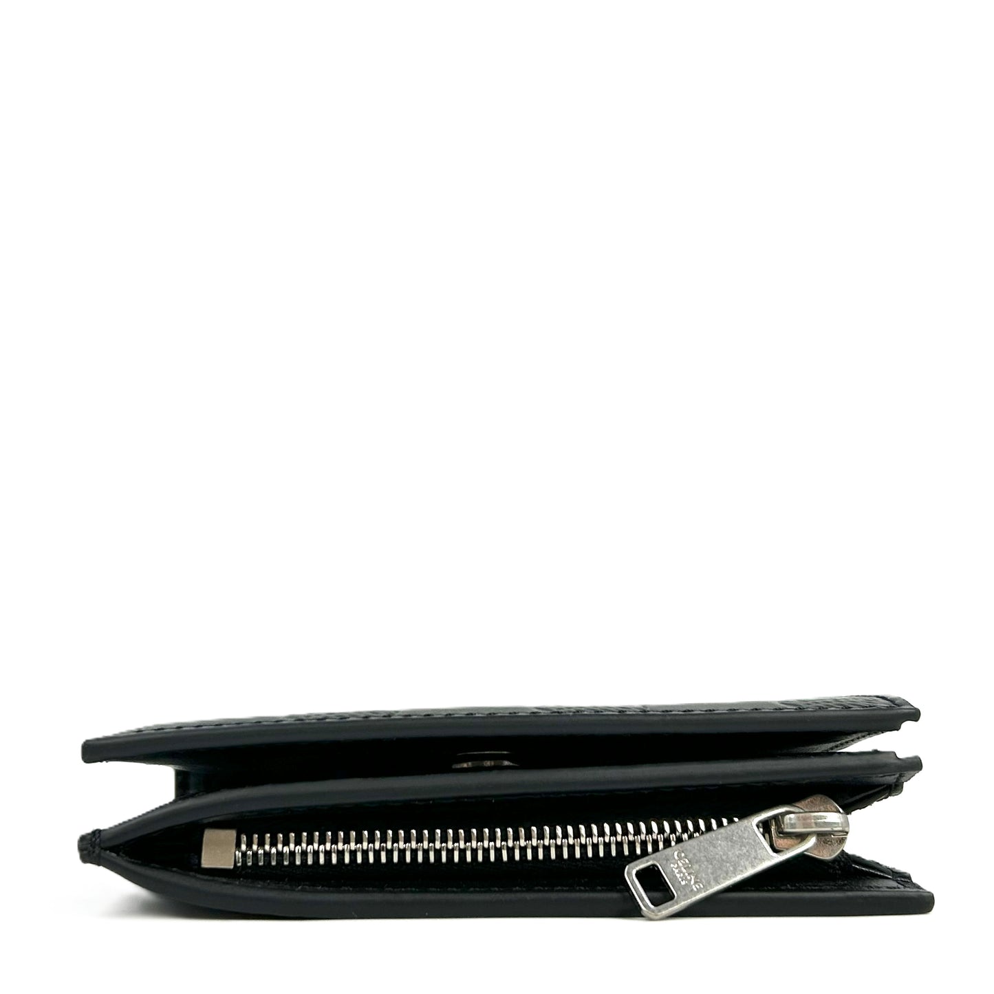 CELINE トリオンフ エンボス カーフスキン コンパクトウォレット - ブラック