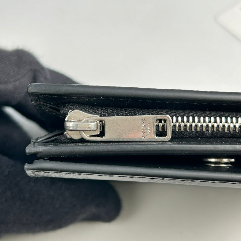 CELINE トリオンフ エンボス カーフスキン コンパクトウォレット - ブラック