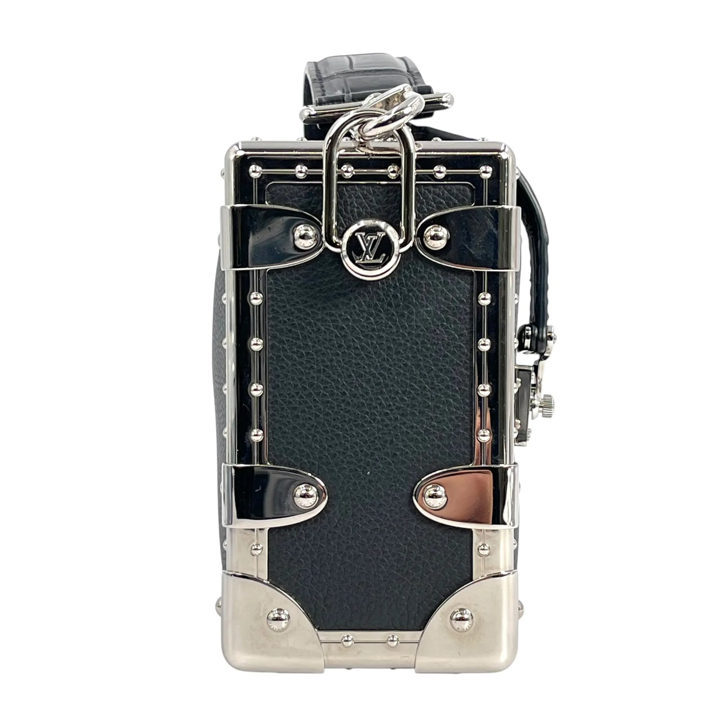 Louis Vuitton カーフレザー サイドトランクPM シルバー金具 ハンドバッグ ショルダーバッグ - ブラック