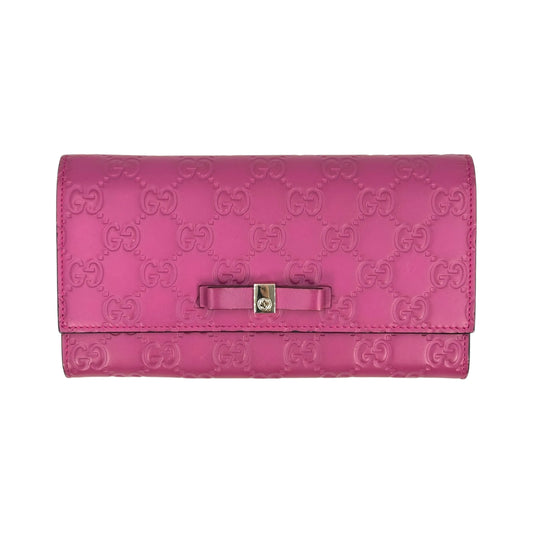 GUCCI Guccissima Leather Ribbon Long Wallet - Pink 