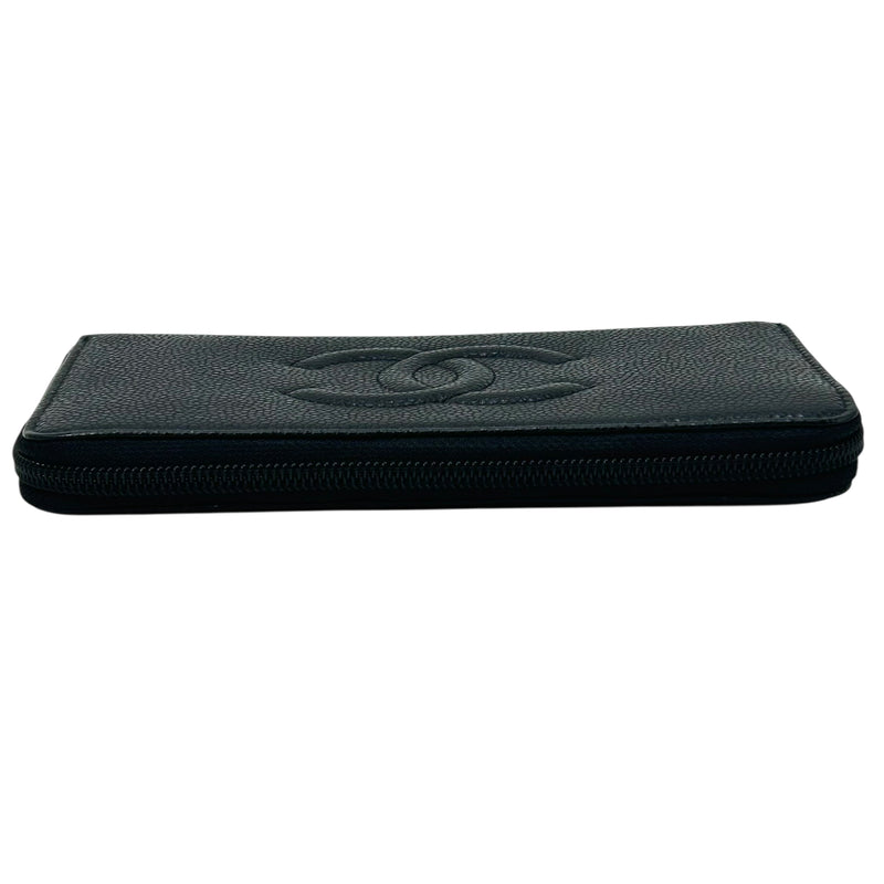 CHANEL Cocomark Caviar Skin Zip Long Wallet - Black
