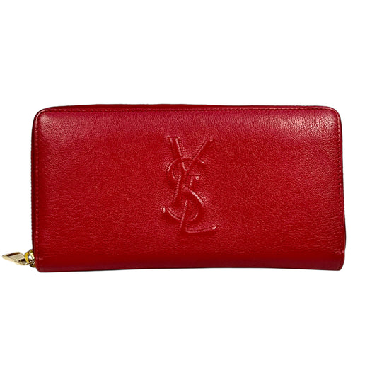 Saint Laurent YSL Logo Leather Round Zip Long Wallet - Red