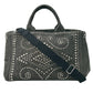 PRADA Canapa Rhinestone Hand Bag - Charcoal Gray