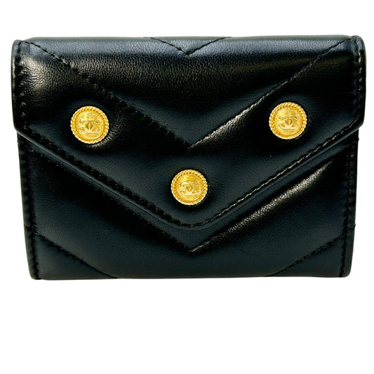CHANEL V-Stich Lambskin Card Case Compact Wallet - Black