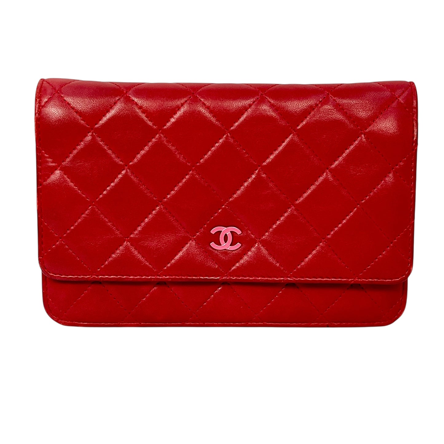 CHANEL Matelasse Chain Wallet Shoulder Bag - Red