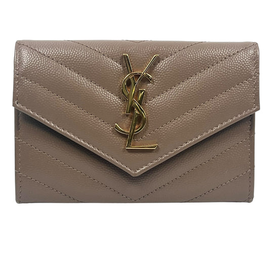 Saint Laurent Cassandra Matelasse Card Case Compact Wallets - Beige