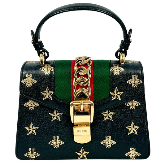 GUCCI Sylvie Web Line Hand Bag - Black