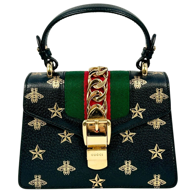 GUCCI Sylvie Web Line Hand Bag - Black