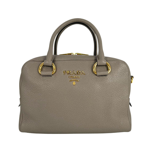 PRADA Vitello Leather Hand Bag - Gray