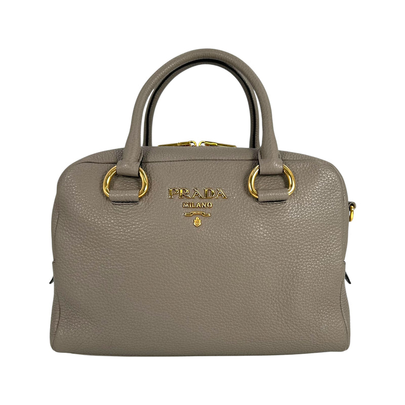 PRADA Vitello Leather Hand Bag - Gray