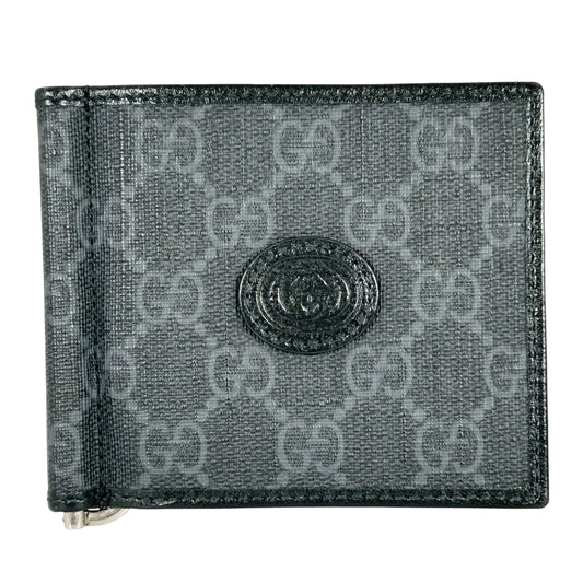 GUCCI Interloking G GG Supreme Money Clip Compact Wallet - Black
