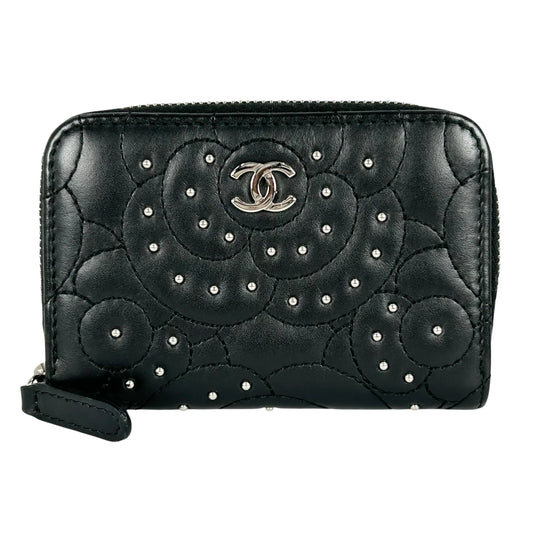 CHANEL Camellia Coin Purse Card Case Wallet - Black