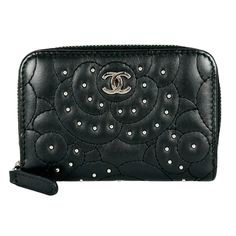 CHANEL Camellia Coin Purse Card Case Wallet - Black