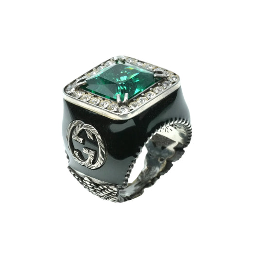GUCCI Crystal GG Logo Ring - Silver 925