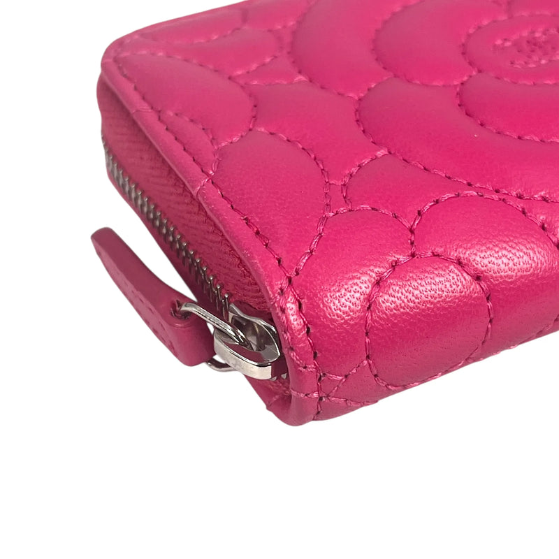 CHANEL Camellia Embossed Coin Case - Pink