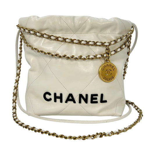 CHANEL Calfskin 22 Mini Handbag with Chain Shoulder Bag - White 