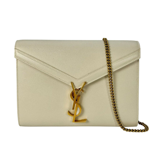 SAINT LAURENT Cassandra Leather Chain Shoulder Bag - White 