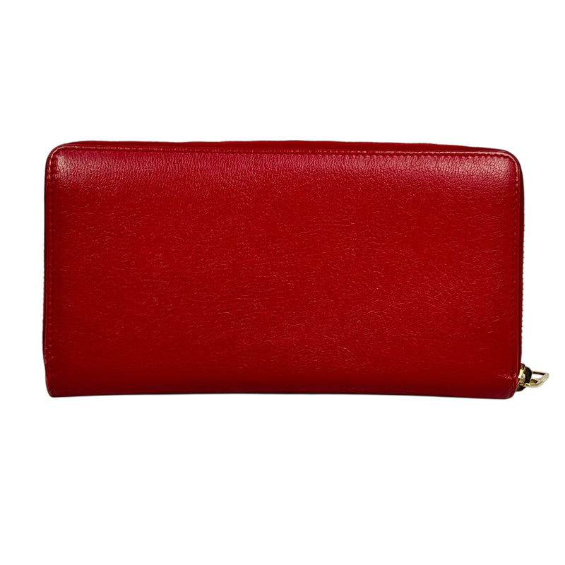 Saint Laurent YSL Logo Leather Round Zip Long Wallet - Red