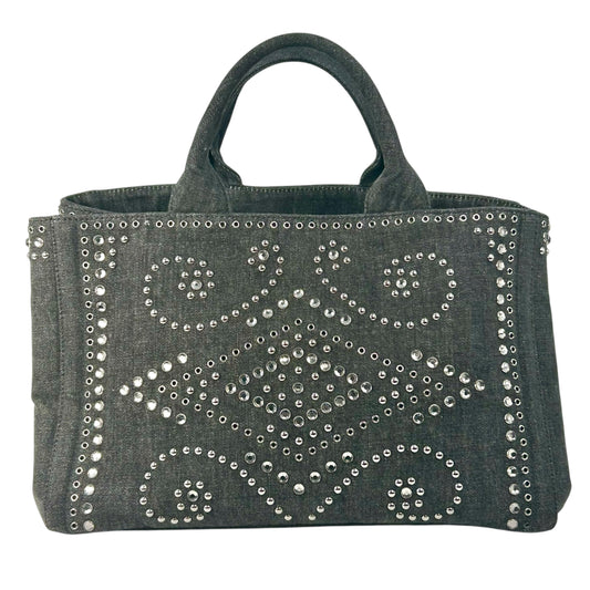 PRADA Canapa Rhinestone Hand Bag - Charcoal Gray