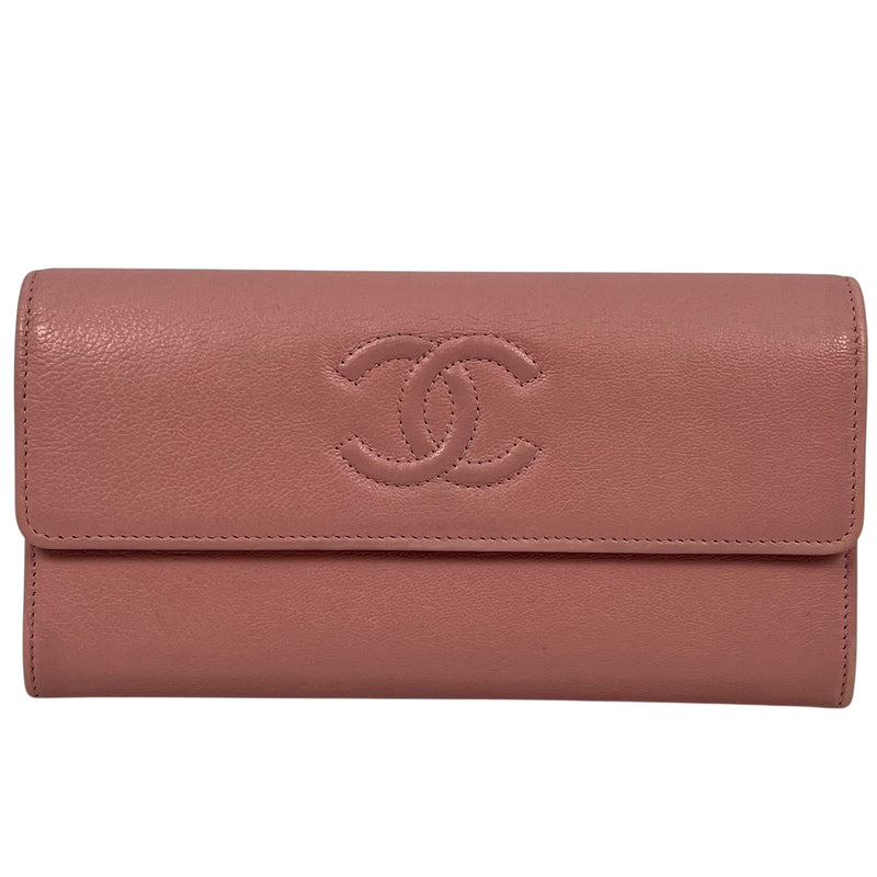 CHANEL Caviar Skin Bi-Fold Long Wallet - Pink