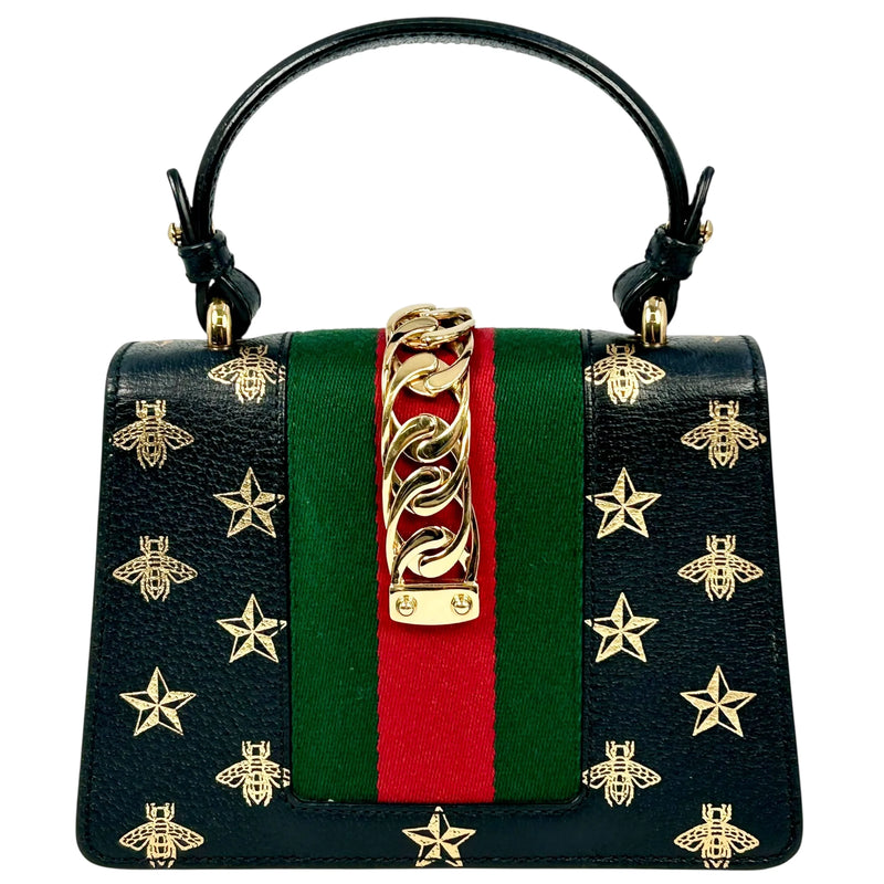 GUCCI Sylvie Web Line Hand Bag - Black