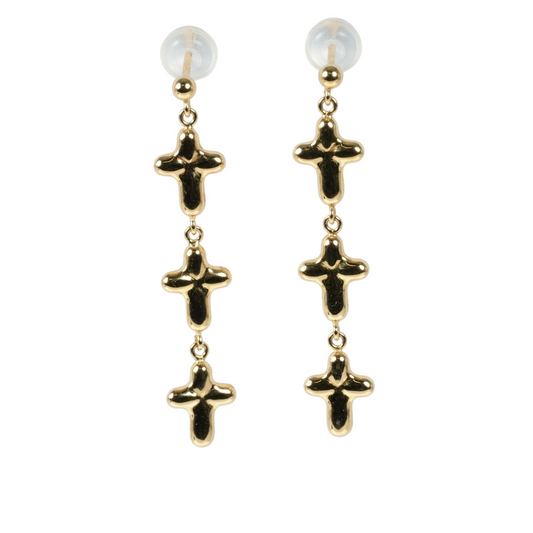 K18 Yellowgold Triple Cross Earring