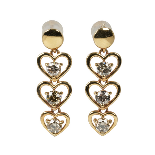 K18 Yellowgold Triple Heart Diamond 1.000cts Earring