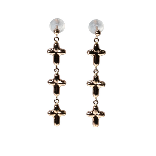K18 Pinkgold  Triple Cross Earring
