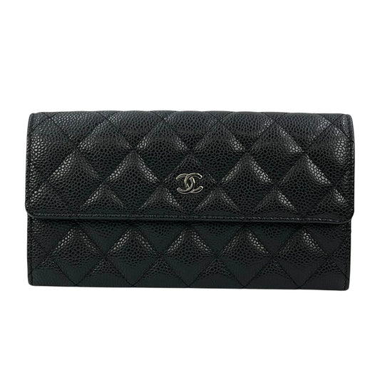 CHANEL Materasse Caviar Skin Classic Flap Long Wallet - Black