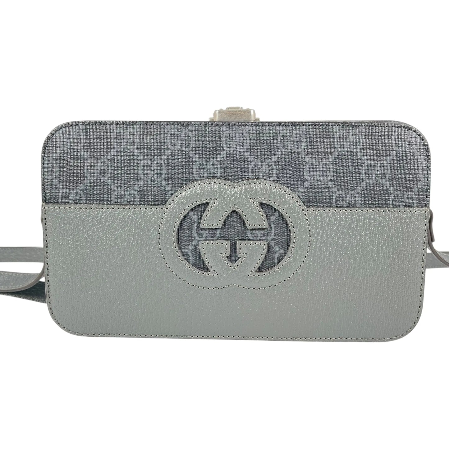 GUCCI GG Supreme Small Faux Leather Cross Body Bag - Gray