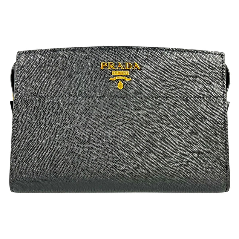 PRADA Esplanade Saffiano Leather Shoulder Bag - Black