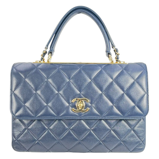 CHANEL Materasse Top Handle Trendy CC Chain Shoulder Bag - Navy