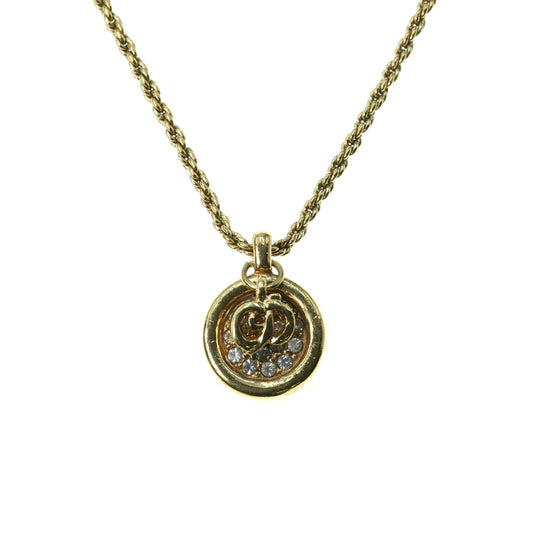 Dior Rhinestone Mini Logo Necklace - Gold Plated