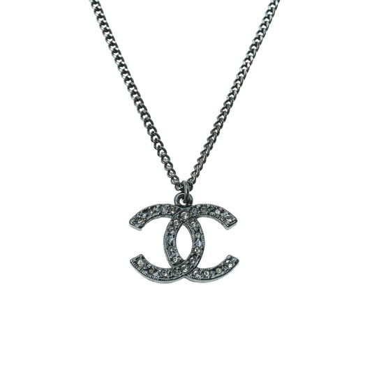 CHANEL Rhinestone CC Logo Necklace A13K - Silver - Metal 