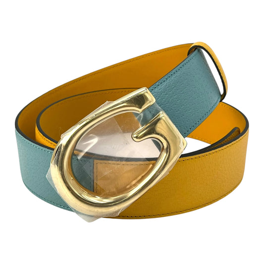 GUCCI Reversible Leather Belt Memorable Buckle - Orange Blue