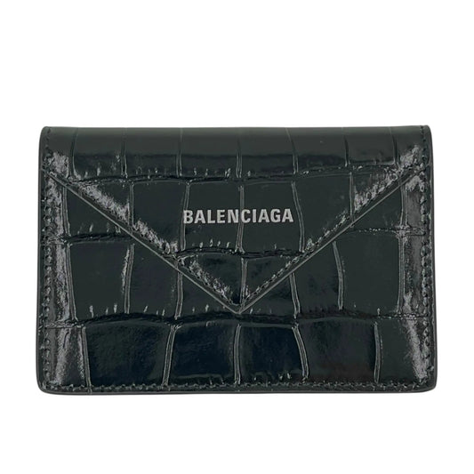BALENCIAGA Paper Compact Wallet Crocodile - Black