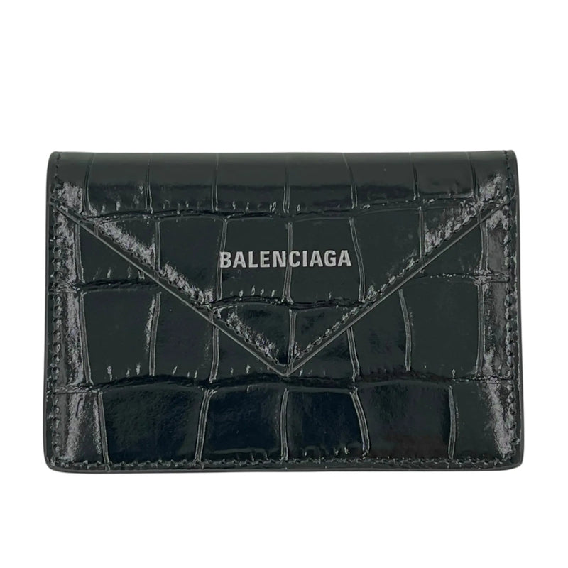BALENCIAGA Paper Compact Wallet Crocodile - Black
